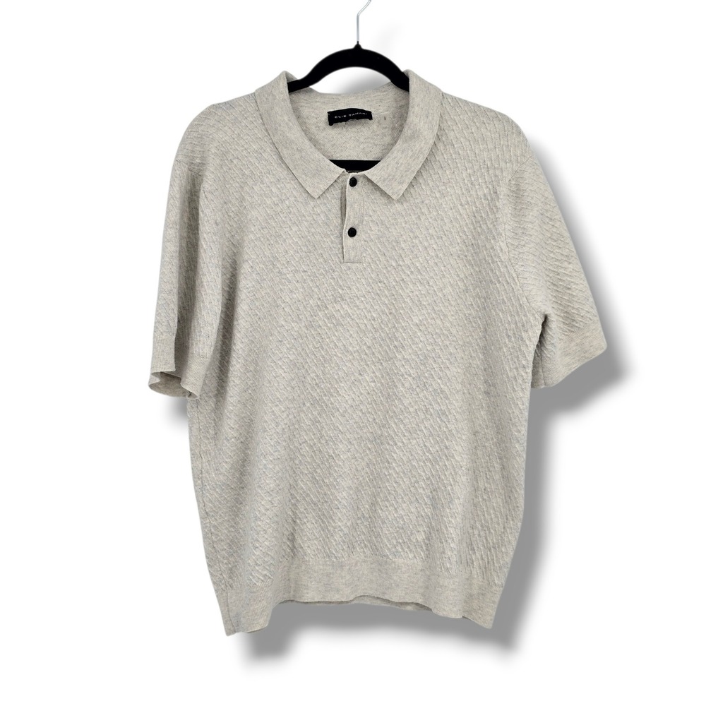 Elie Tahari Oatmeal Heather Grey Textured Wool Blend Knit Polo Shirt Mens XL